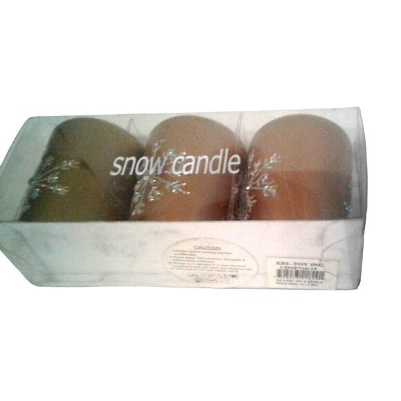 Candles Brown Glitter Snowflake Tea Light  2 1/2 " Tall 2" Top Gift Box Set of 3 - Picture 9 of 14